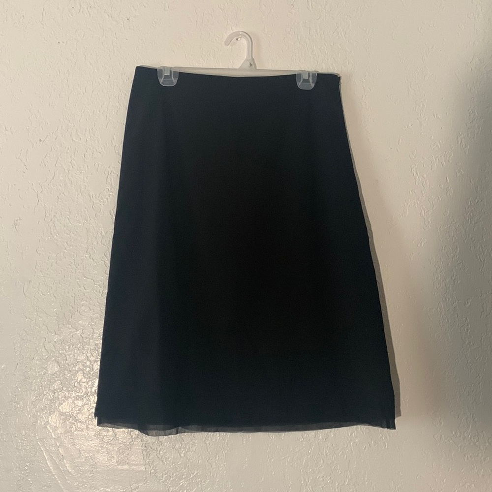 Size 8 The Limited Stretch A-Line Midi Skirt | Black with Belt Hoops, Side Zip